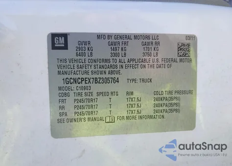 2011 Chevrolet Silverado 1500 Work Truck z USA, uszkodzony, nr VIN 1GCNCPEX7BZ305764